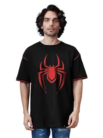 Official Marvel Spiderman oversized T-shirt for men. Features a bold printed logo, round neck, and relaxed fit—perfect for superhero fans